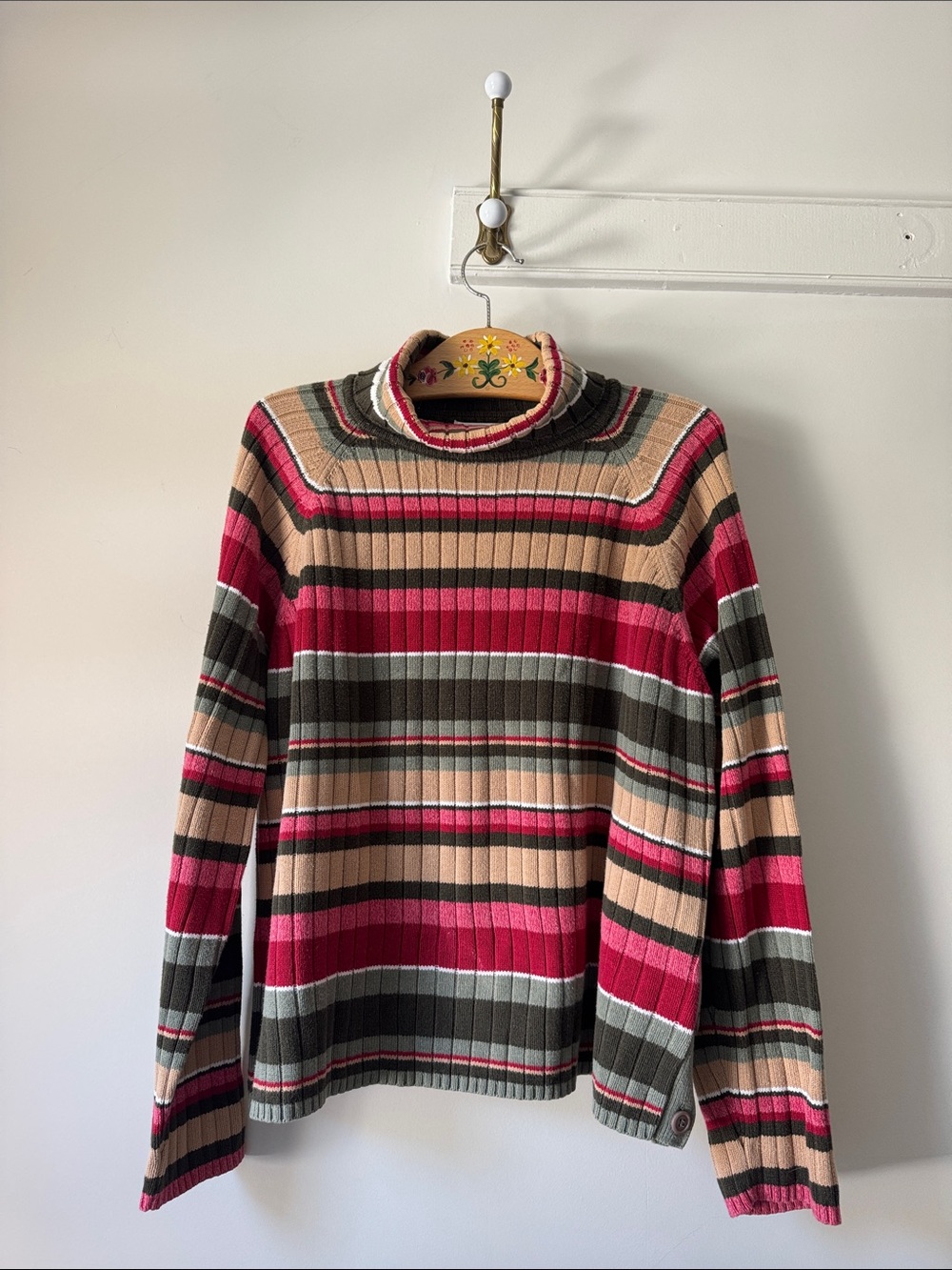 100% Cotton Northern Reflections Striped Rib-Knit Mock Neck Sweater
